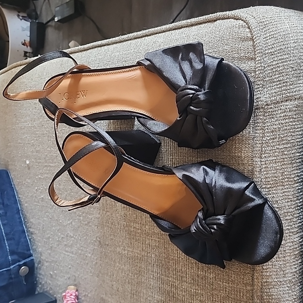 J Crew black knotted sateen heels sandals